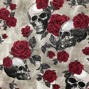 Skull and rose print cotton canvas fabric 36” x 45”